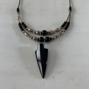 Black Onyx and Siver Bead Necklace